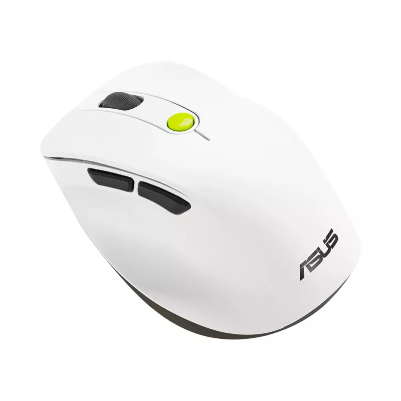 Pele ASUS MD105 /VT-GN — labās rokas RF bezvadu + Bluetooth, 2400 DPI, ritināšanas ritenis, darbināma ar baterijām, balta/zaļa