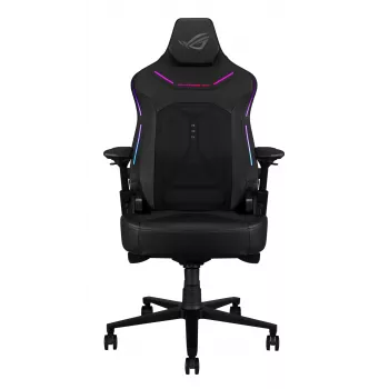 Universāla spēļu krēsls ASUS ROG Courser — polsterēts sēdeklis, maksimālais svars 136 kg, sēdekļa platums 670×700 mm, minimālais augstums 140 cm, melns