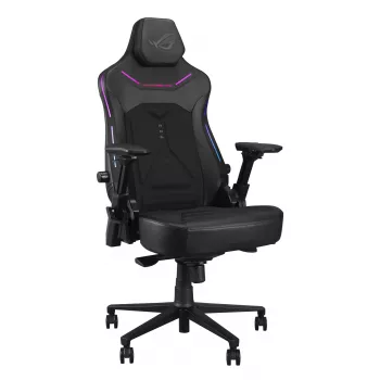 Universāla spēļu krēsls ASUS ROG Courser — polsterēts sēdeklis, maksimālais svars 136 kg, sēdekļa platums 670×700 mm, minimālais augstums 140 cm, melns