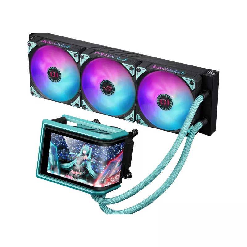 ASUS ROG RYUO IV 360 ARGB Hatsune Miku Edition Procesora universāls šķidruma dzesētājs 12 cm Melns, Tirkīzzils