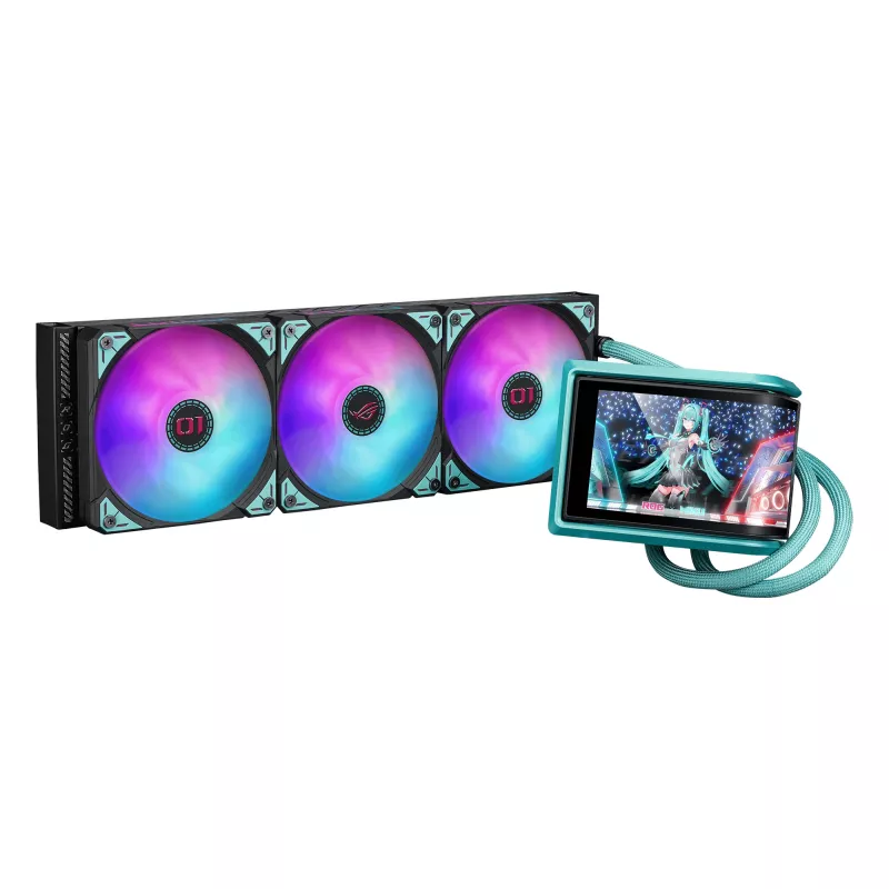 ASUS ROG RYUO IV 360 ARGB Hatsune Miku Edition Procesora universāls šķidruma dzesētājs 12 cm Melns, Tirkīzzils