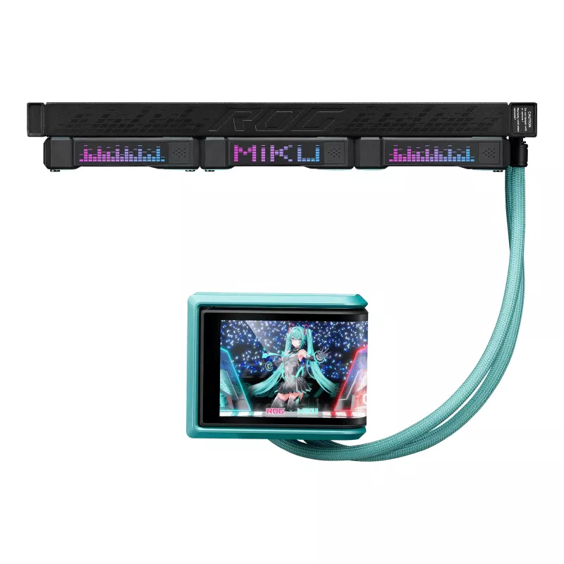 ASUS ROG RYUO IV 360 ARGB Hatsune Miku Edition Procesora universāls šķidruma dzesētājs 12 cm Melns, Tirkīzzils
