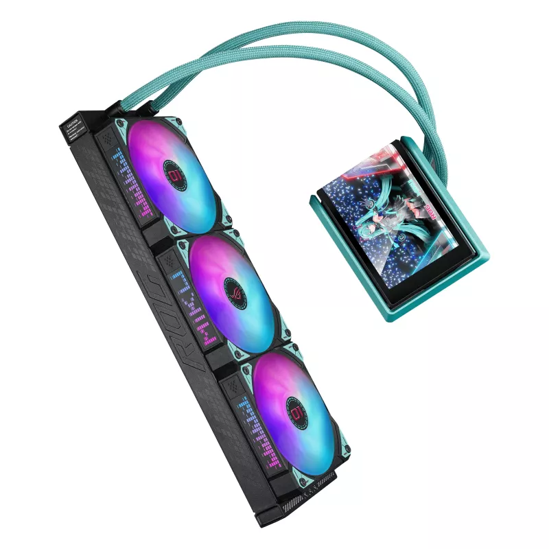 ASUS ROG RYUO IV 360 ARGB Hatsune Miku Edition Procesora universāls šķidruma dzesētājs 12 cm Melns, Tirkīzzils