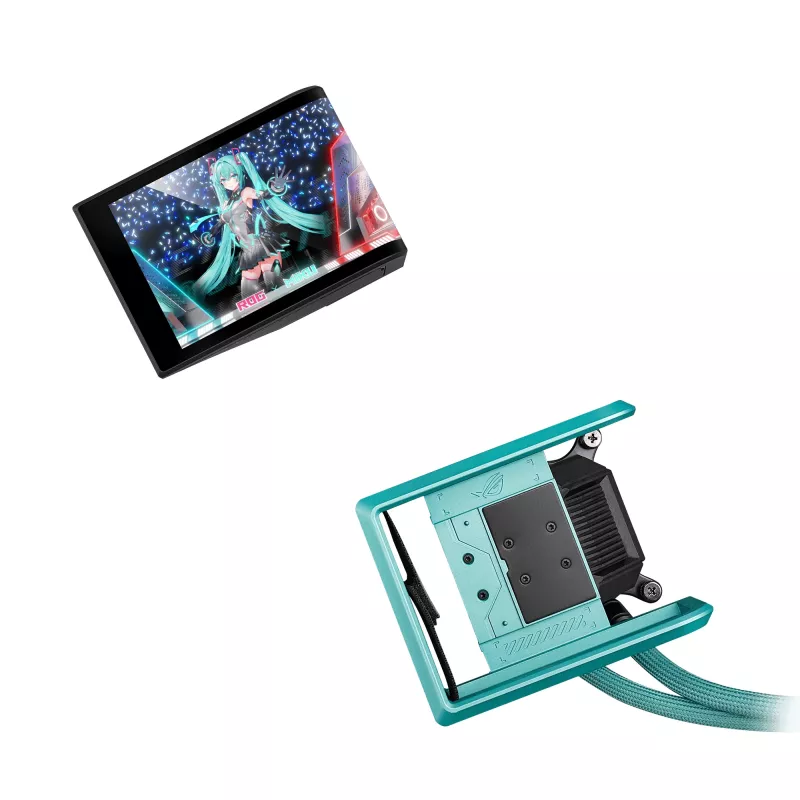 ASUS ROG RYUO IV 360 ARGB Hatsune Miku Edition Procesora universāls šķidruma dzesētājs 12 cm Melns, Tirkīzzils
