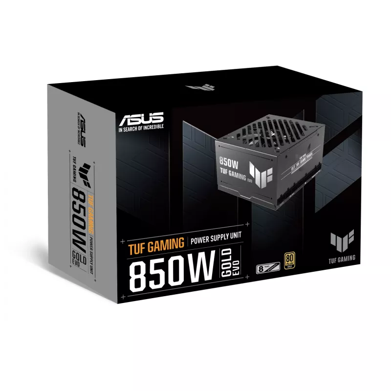 Barošanas bloks ASUS TUF-GAMING-850G-EVO 850W ATX 80 PLUS Gold 20+4 kontaktu, 1 ventilators, melns