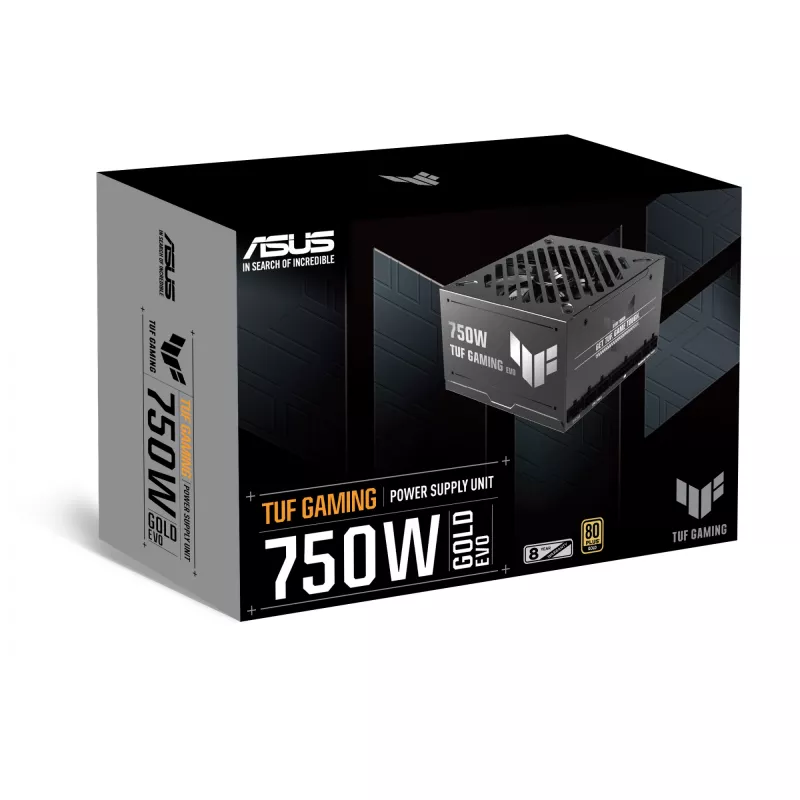Barošanas bloks ASUS TUF Gaming 750G EVO — 750 W, ATX, 80 PLUS Gold, 20+4‑pin, melna