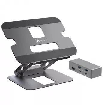 j5create JTS327 Multi-Angle 4K Docking Stand, klēpjdatora statīvs, pelēks, alumīnijs, 40,6 cm (16 collas), 4 kg, Windows klēpjdators / Mac