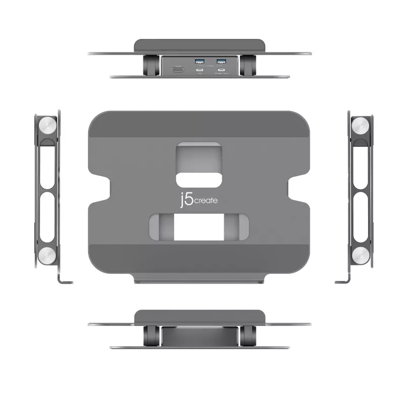 j5create JTS327 Multi-Angle 4K Docking Stand, klēpjdatora statīvs, pelēks, alumīnijs, 40,6 cm (16 collas), 4 kg, Windows klēpjdators / Mac