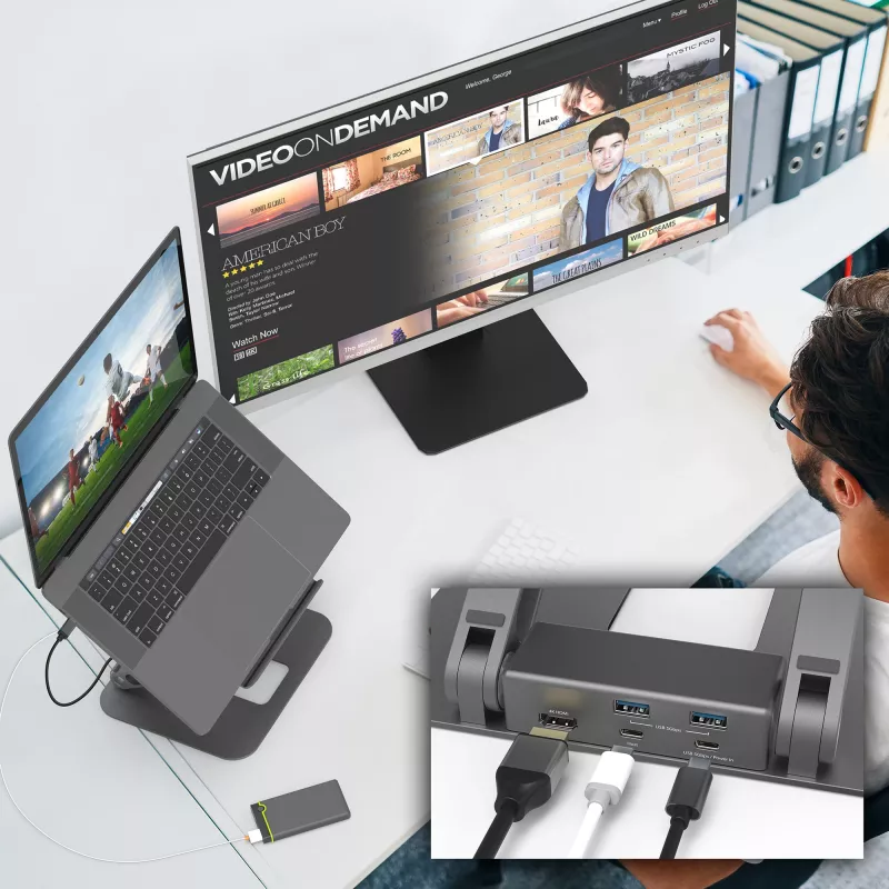 j5create JTS327 Multi-Angle 4K Docking Stand, klēpjdatora statīvs, pelēks, alumīnijs, 40,6 cm (16 collas), 4 kg, Windows klēpjdators / Mac