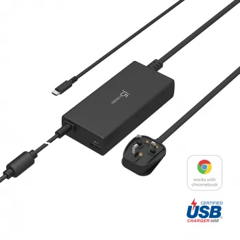 j5create JUP2290C-FN 100W PD USB-C® Super Charger - UK, Melns, komplektā 1,2 m kabelis