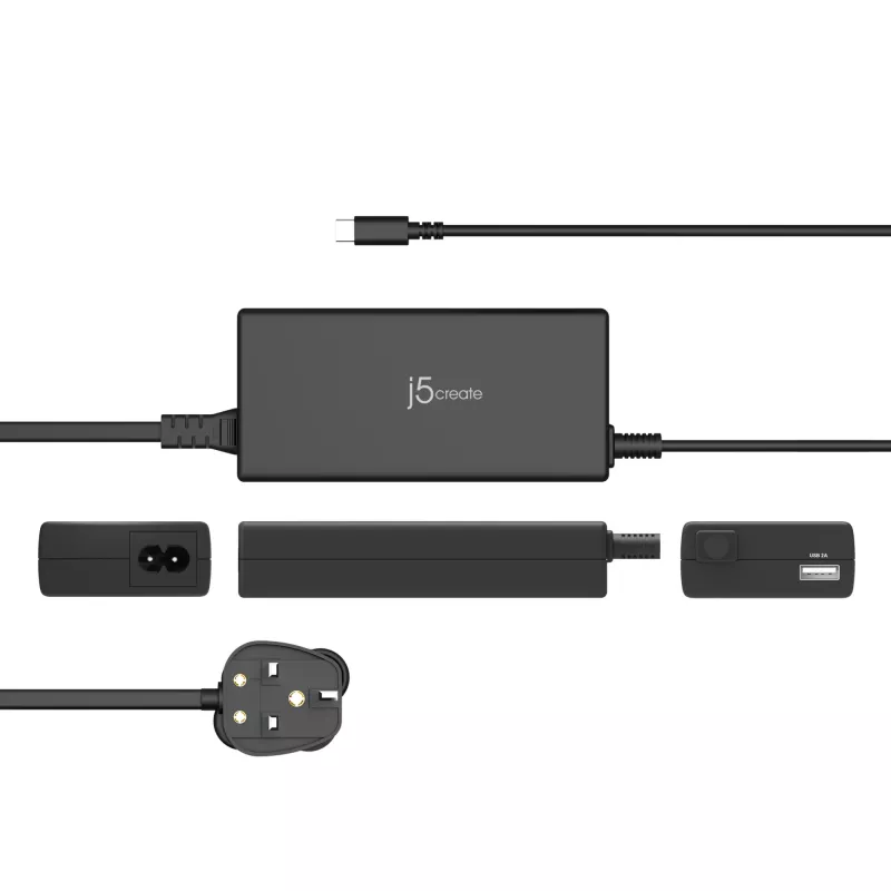 j5create JUP2290C-FN 100W PD USB-C® Super Charger - UK, Melns, komplektā 1,2 m kabelis