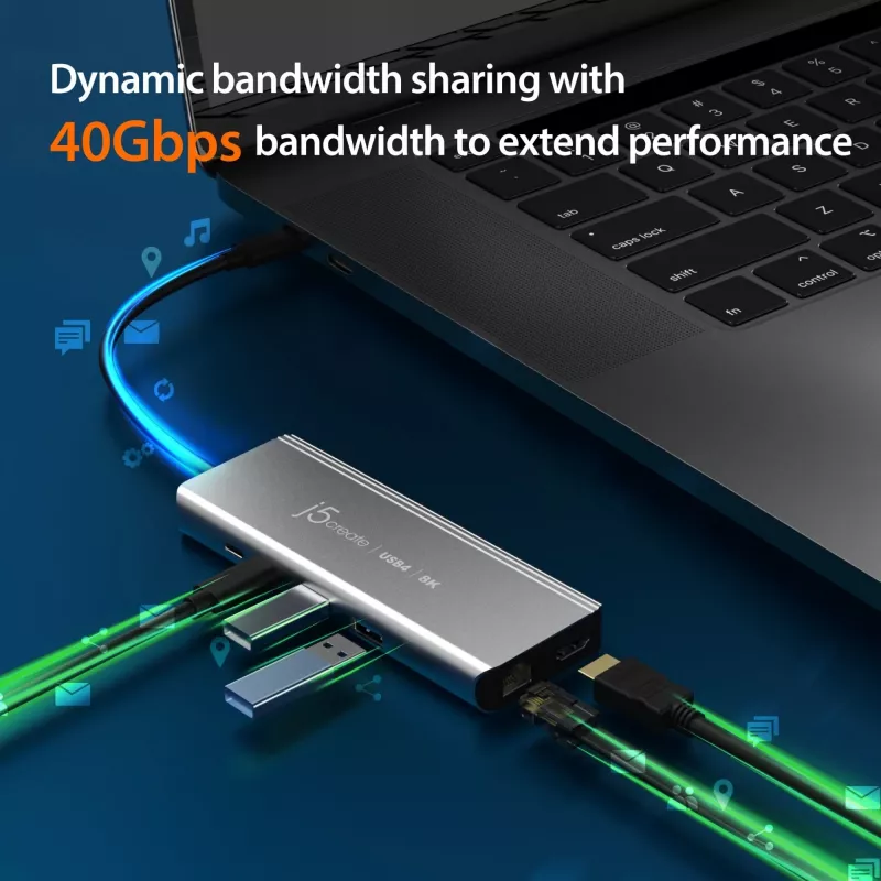j5create JCD403 USB4 8K vairāku pieslēgvietu centrmezgls USB-C HDMI RJ-45
