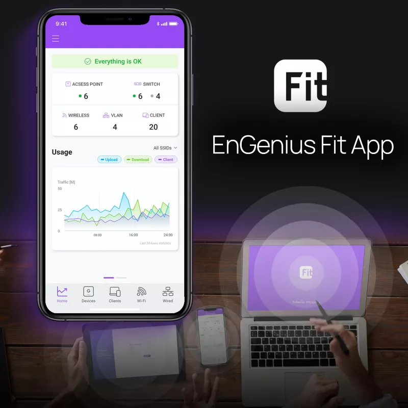 Bezvadu piekļuves punkts EnGenius Fit6 2×2 Outdoor — divu joslu 2,4/5 GHz, 1774 Mbps, PoE, 2,5 GbE LAN, 4 antenas, balts