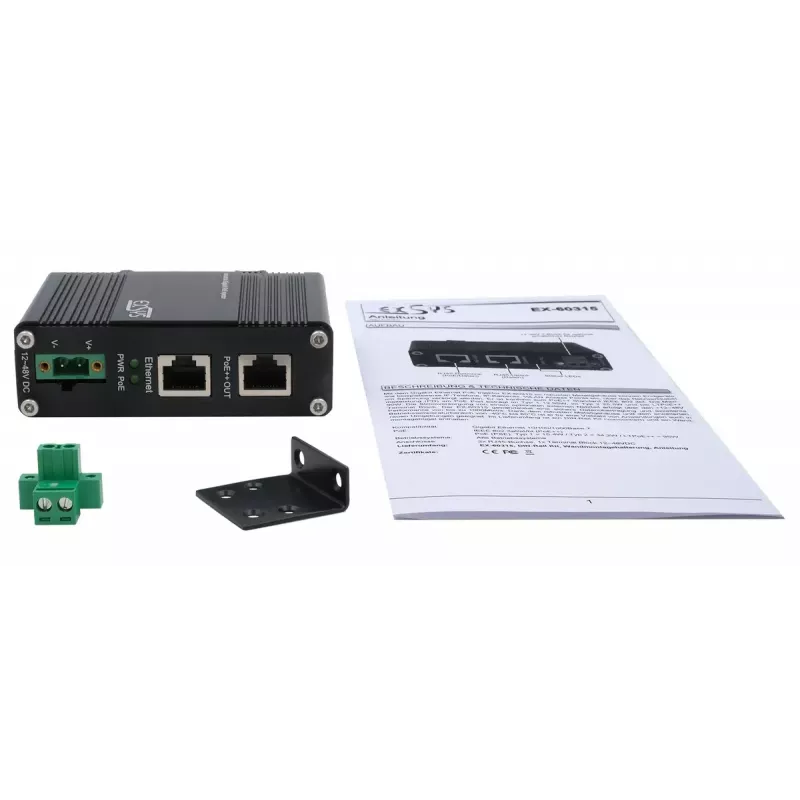 EXSYS PoE++ Gigabit inžektors 90W -40°C līdz +80°C