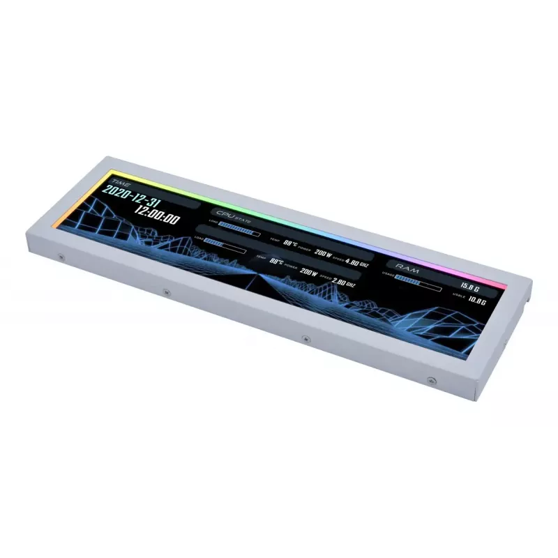 Display panel Lian Li SM088W — universal chassis display, balta, 237×73×13 mm, 5 V input