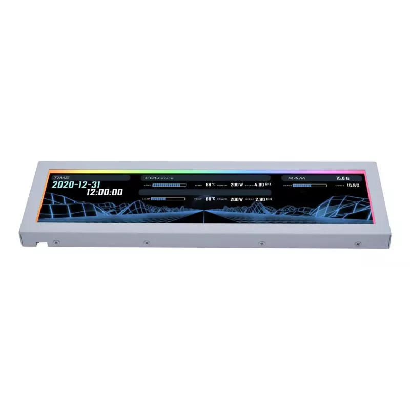 Display panel Lian Li SM088W — universal chassis display, balta, 237×73×13 mm, 5 V input
