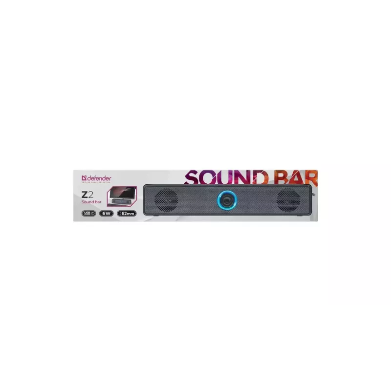 Portatīvais skaļrunis DEFENDER Z2 melns, vadu USB, 6W RMS, SNR 70 dB, 80–18000 Hz, kuba dizains
