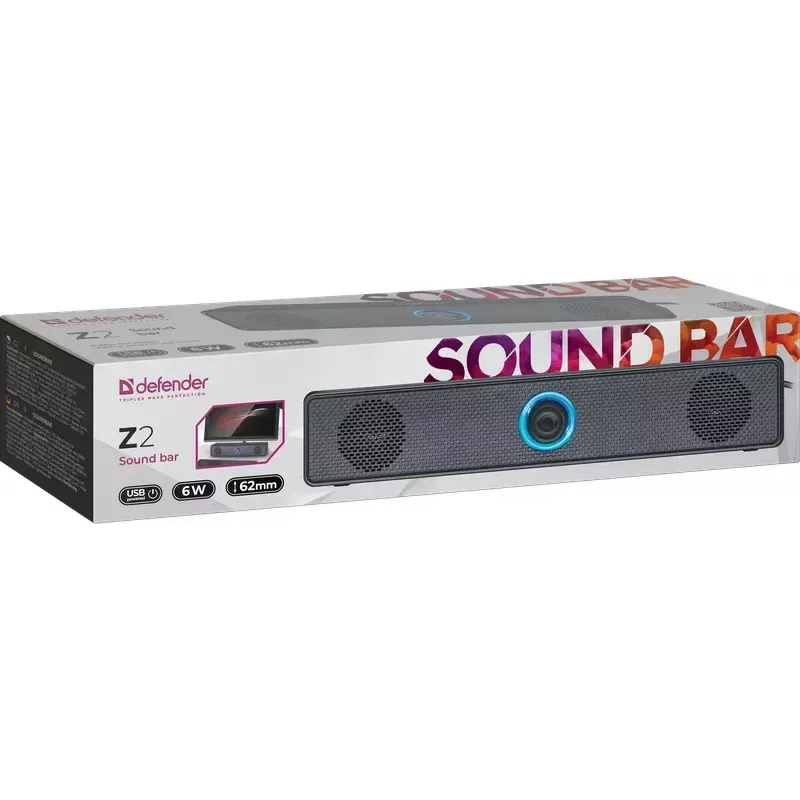 Portatīvais skaļrunis DEFENDER Z2 melns, vadu USB, 6W RMS, SNR 70 dB, 80–18000 Hz, kuba dizains