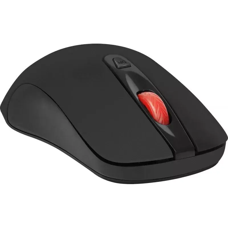 Bezvadu RF klusā optiskā pele DEFENDER Nexus MS-195 — 1600 DPI, 2,4 GHz, Nano USB, piemērota abām rokām, 2×AAA, melna