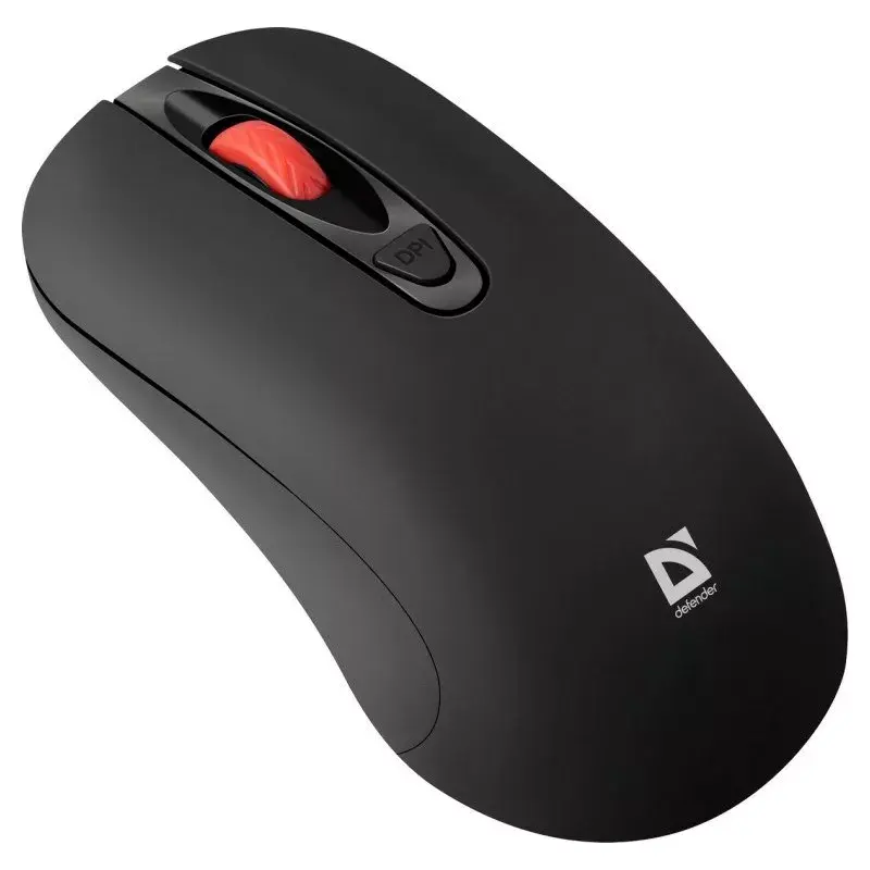 Bezvadu RF klusā optiskā pele DEFENDER Nexus MS-195 — 1600 DPI, 2,4 GHz, Nano USB, piemērota abām rokām, 2×AAA, melna