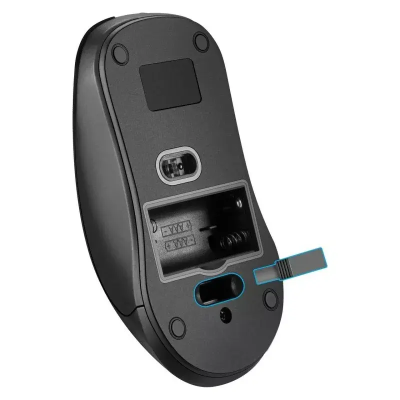 Bezvadu RF klusā optiskā pele DEFENDER Nexus MS-195 — 1600 DPI, 2,4 GHz, Nano USB, piemērota abām rokām, 2×AAA, melna