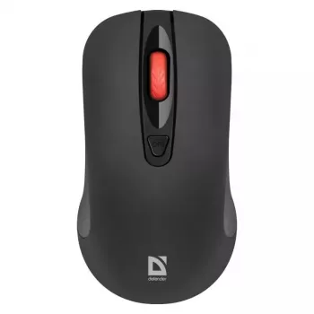 Bezvadu RF klusā optiskā pele DEFENDER Nexus MS-195 — 1600 DPI, 2,4 GHz, Nano USB, piemērota abām rokām, 2×AAA, melna