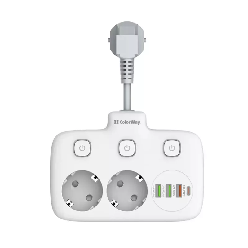 Sienas elektrības kontaktligzda ColorWay CW-CHE24PDW ar 24 W USB-C Power Delivery integrētu izeju