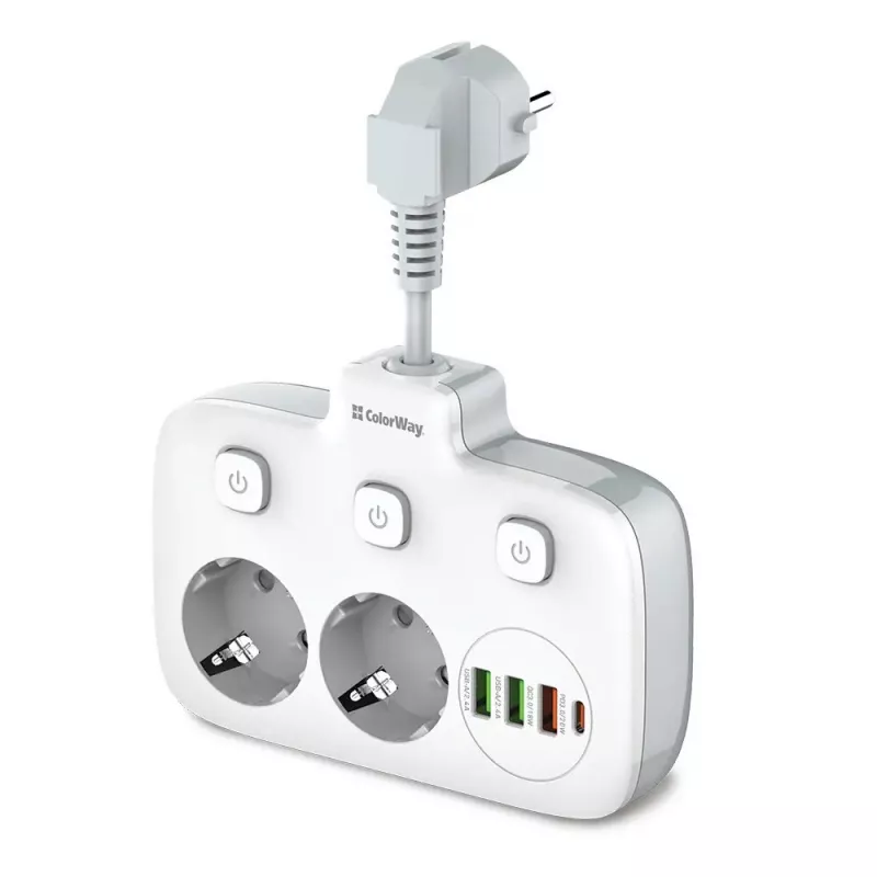 Sienas elektrības kontaktligzda ColorWay CW-CHE24PDW ar 24 W USB-C Power Delivery integrētu izeju