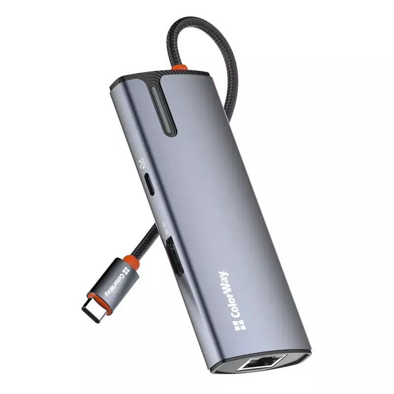 Dokstacija ColorWay CW-HUB02 6-in-1 100W — daudzportu centrmezgls ar strāvas padevi