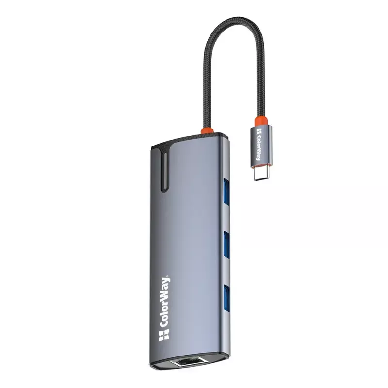 Dokstacija ColorWay CW-HUB02 6-in-1 100W — daudzportu centrmezgls ar strāvas padevi