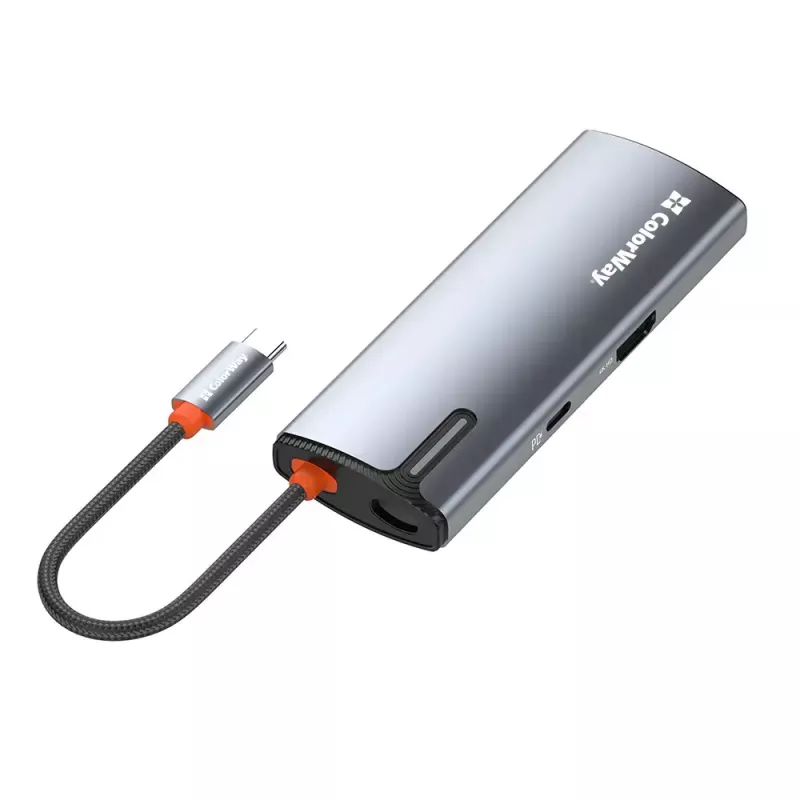 Dokstacija ColorWay CW-HUB02 6-in-1 100W — daudzportu centrmezgls ar strāvas padevi