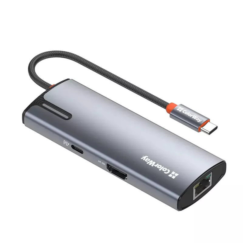 Dokstacija ColorWay CW-HUB02 6-in-1 100W — daudzportu centrmezgls ar strāvas padevi