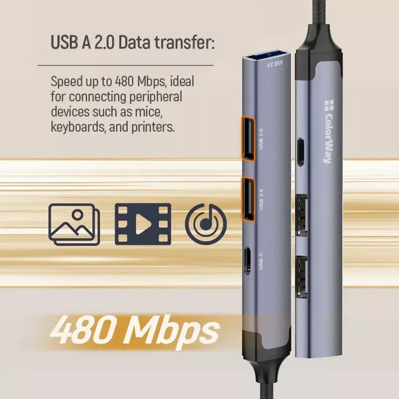 Dokstacija ColorWay CW-HUB05, 4-in-1 USB-C centrmezgls ar HDMI un Ethernet