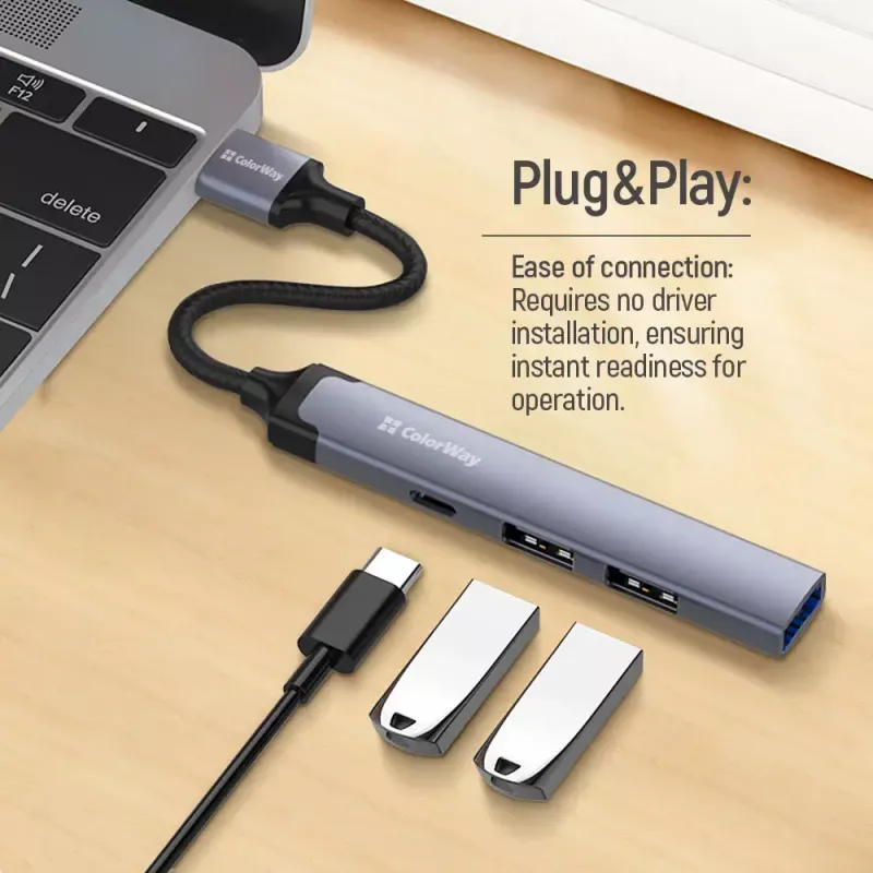 Dokstacija ColorWay CW-HUB05, 4-in-1 USB-C centrmezgls ar HDMI un Ethernet