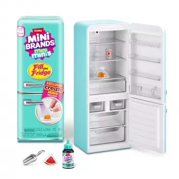 Rotaļlietu komplekts Zuru Mini Brands Mini Minis Fill the Fridge Playset — kolekcionējami miniatūri pārtikas preču ledusskapja aksesuāri
