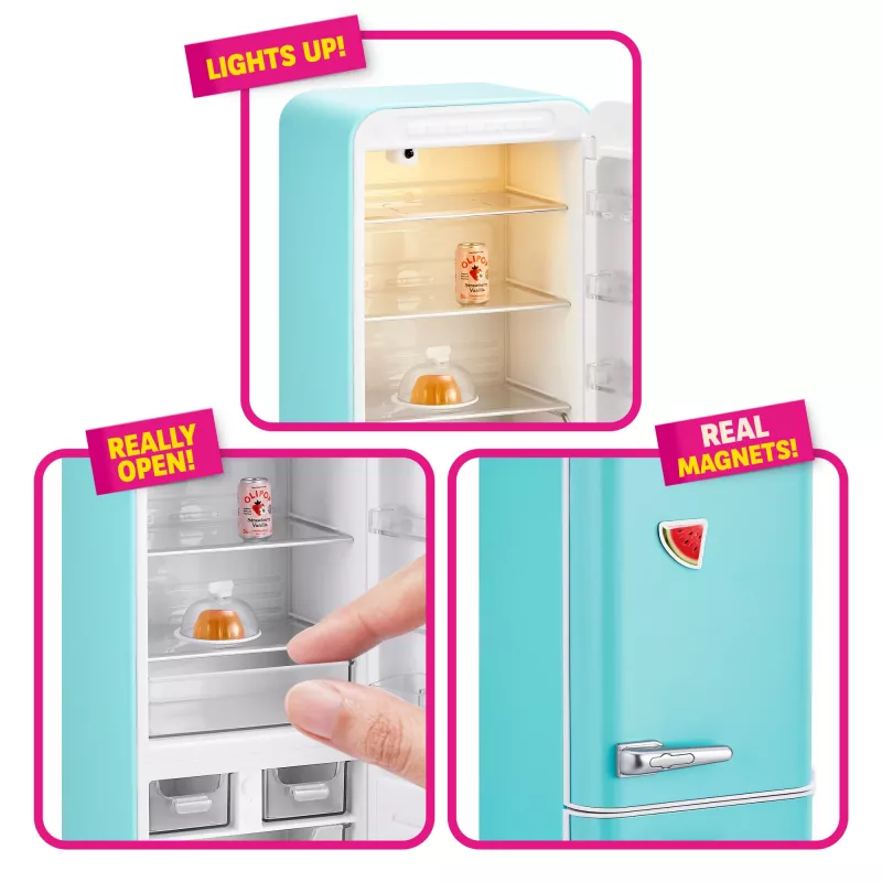 Rotaļlietu komplekts Zuru Mini Brands Mini Minis Fill the Fridge Playset — kolekcionējami miniatūri pārtikas preču ledusskapja aksesuāri