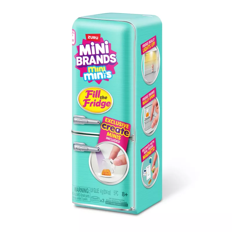 Rotaļlietu komplekts Zuru Mini Brands Mini Minis Fill the Fridge Playset — kolekcionējami miniatūri pārtikas preču ledusskapja aksesuāri