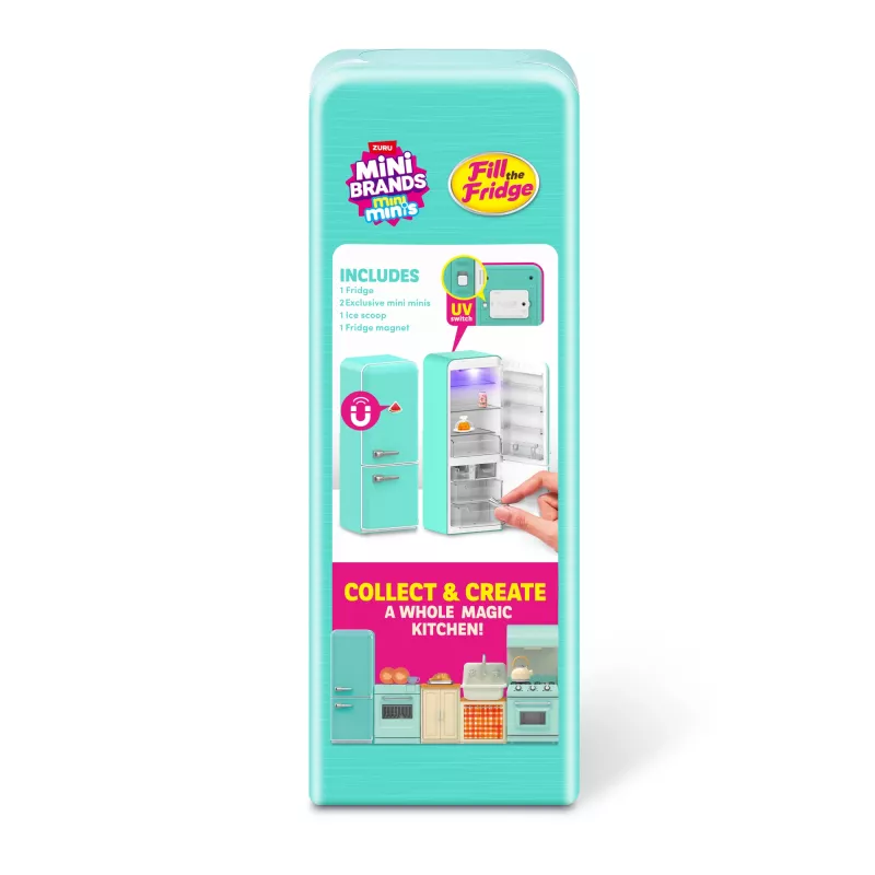 Rotaļlietu komplekts Zuru Mini Brands Mini Minis Fill the Fridge Playset — kolekcionējami miniatūri pārtikas preču ledusskapja aksesuāri
