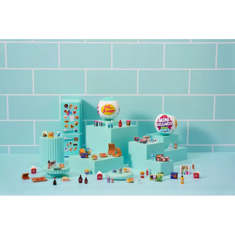Rotaļlietu komplekts Zuru Mini Brands Mini Minis Fill the Fridge Playset — kolekcionējami miniatūri pārtikas preču ledusskapja aksesuāri