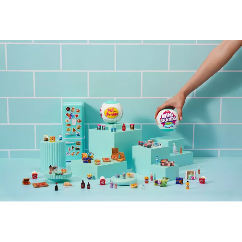 Rotaļlietu komplekts Zuru Mini Brands Mini Minis Fill the Fridge Playset — kolekcionējami miniatūri pārtikas preču ledusskapja aksesuāri