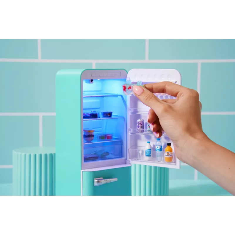 Rotaļlietu komplekts Zuru Mini Brands Mini Minis Fill the Fridge Playset — kolekcionējami miniatūri pārtikas preču ledusskapja aksesuāri