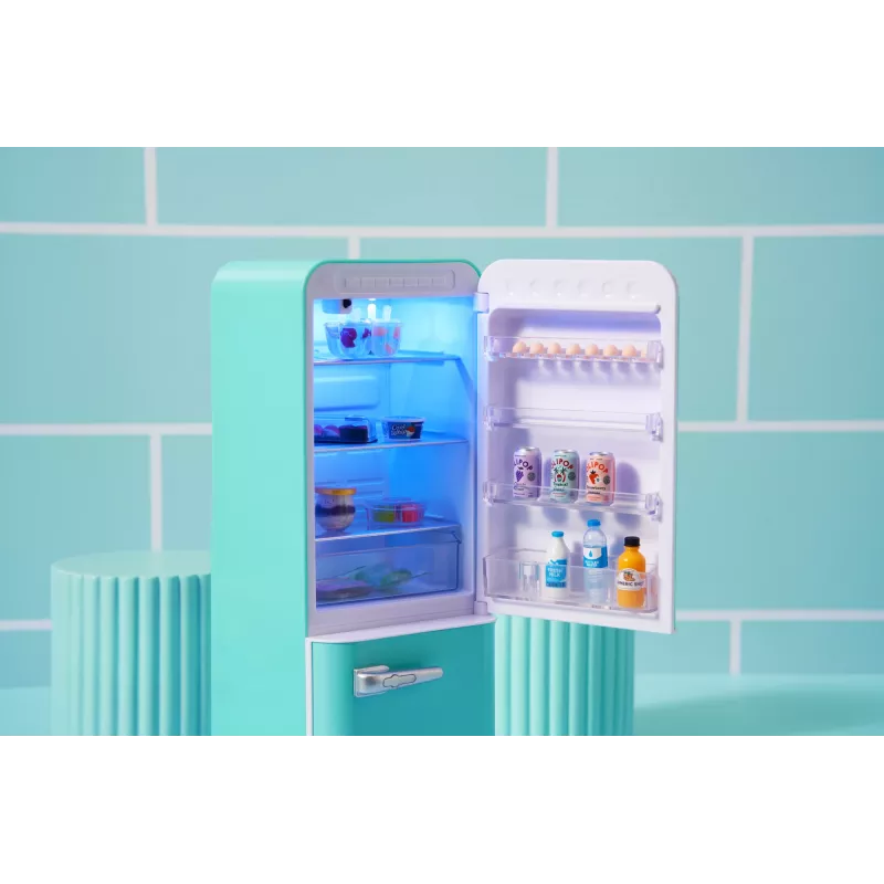 Rotaļlietu komplekts Zuru Mini Brands Mini Minis Fill the Fridge Playset — kolekcionējami miniatūri pārtikas preču ledusskapja aksesuāri