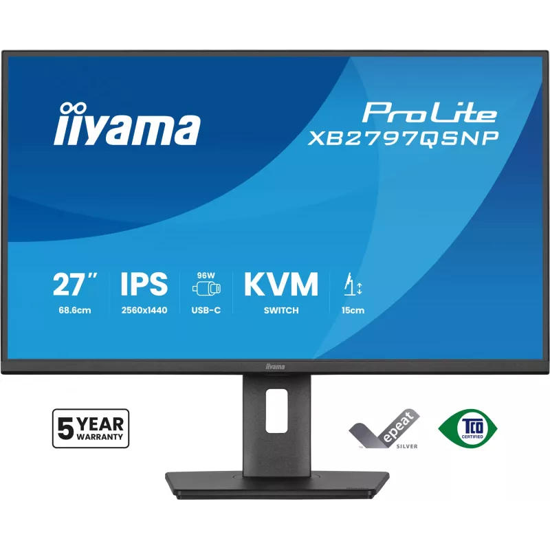 Datora monitors IIYAMA ProLite XB2797QSNP-B1 27 collas (68,6 cm) 2560×1440 QHD LED, 16:9, matēts, skaļruņi, USB 3.2 centrmezgls, augstumā regulējams, VESA