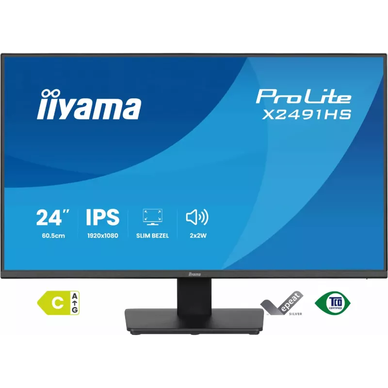 Monitors IIYAMA ProLite X2491HS-B1 23,8 collas (60,5 cm) Full HD IPS LCD, 1920×1080, 178° skata leņķi, matēts, iebūvēti skaļruņi, VESA, melns