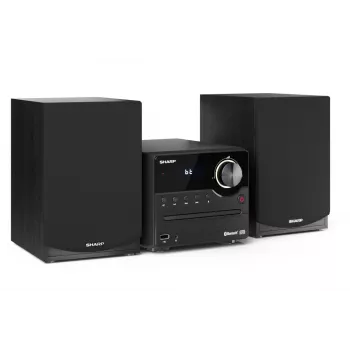 Mājas audio mikrosistēma Sharp XL-B512(BK) — 45 W, viens optisko disku atskaņotājs, FM radio, MP3, banānu tipa skaļruņu savienotāji, melna