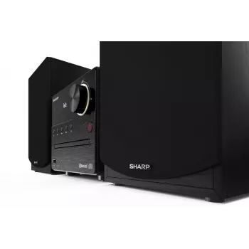 Mājas audio mikrosistēma Sharp XL-B512(BK) — 45 W, viens optisko disku atskaņotājs, FM radio, MP3, banānu tipa skaļruņu savienotāji, melna