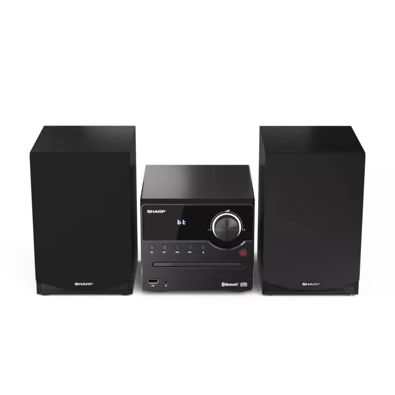 Mājas audio mikrosistēma Sharp XL-B512(BK) — 45 W, viens optisko disku atskaņotājs, FM radio, MP3, banānu tipa skaļruņu savienotāji, melna