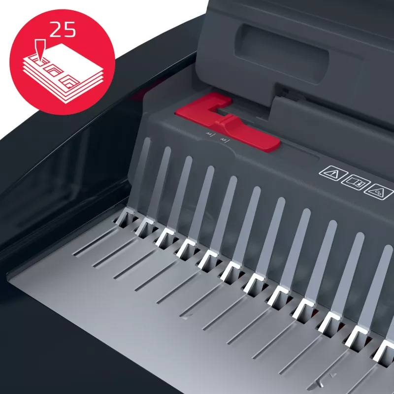 GBC CombBind® CB25E elektriskā iesiešanas iekārta, ķemmes iesiešanas iekārta, elektriska, 390 loksnes, melna, sarkana