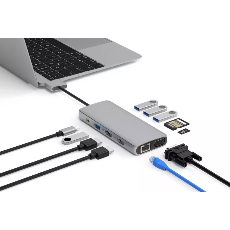 eSTUFF ES623010 saskarnes centrmezgls USB 3.2 Gen 1 (3.1 Gen 1) Type-C 5000 Mbit/s Alumīnijs