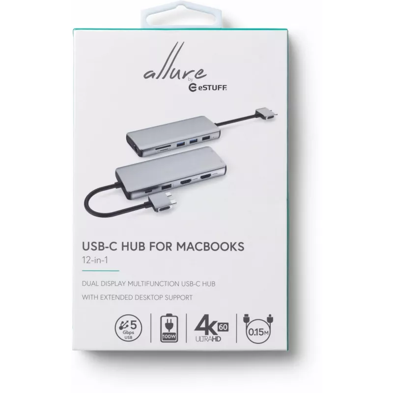 eSTUFF ES623010 saskarnes centrmezgls USB 3.2 Gen 1 (3.1 Gen 1) Type-C 5000 Mbit/s Alumīnijs